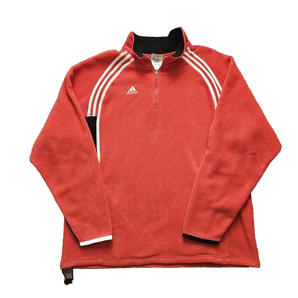 Adidas Fleece Sweatshrt Pullover 1/4 Zip 3 Stripes Fleece  Y2K Red Mens Large